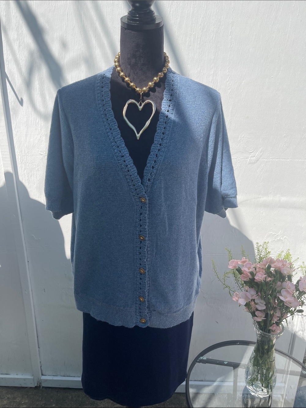 Universal Thread Blue Short-Sleeve Button Front Women's Sweater Cardigan